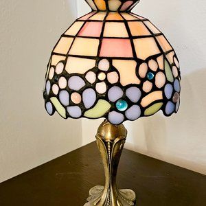 Tiffany Style Stained Glass Partylite Hydrangea Tea Light Lamp Candle Holder